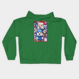 Cute father and son anime christmas dogs Kids Hoodie
